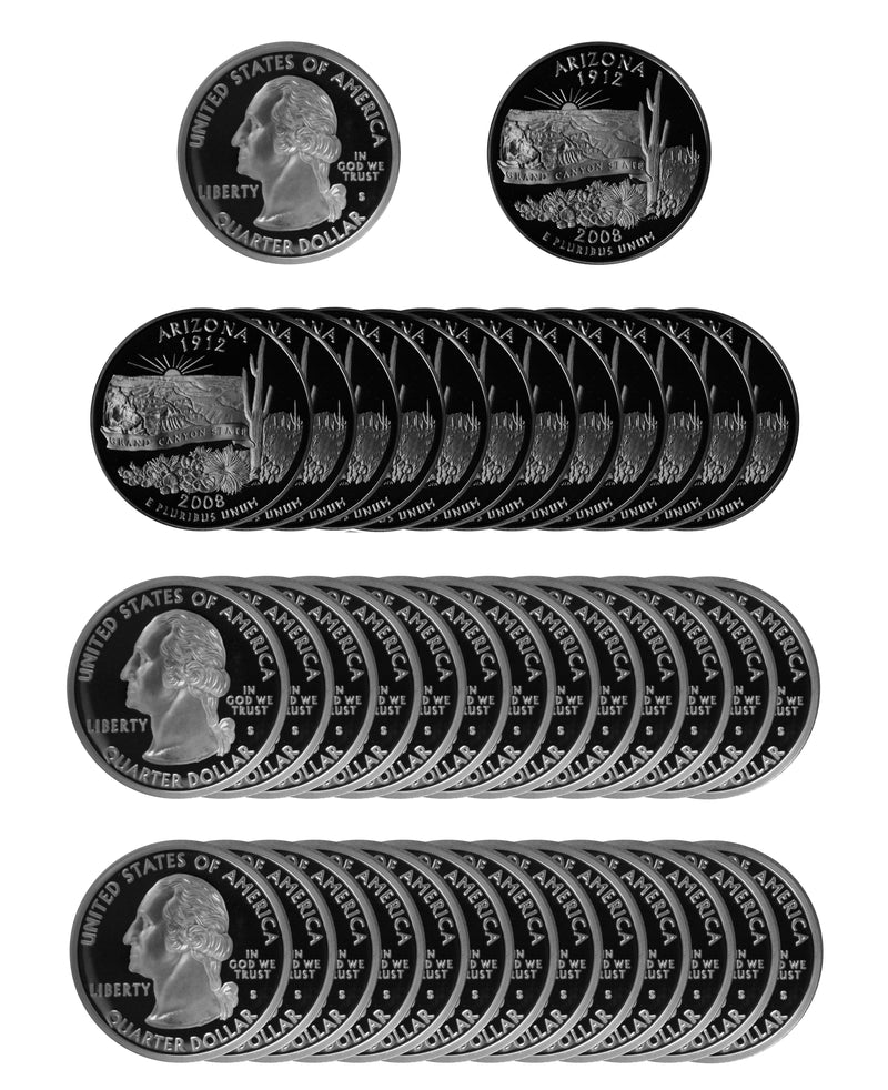 2008 S Arizona State Quarter Proof Roll 90% Silver (40 Coins)