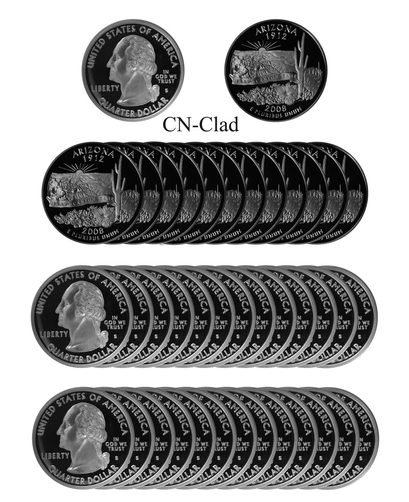 2008 S Arizona State Quarter Proof Roll CN-Clad (40 Coins)