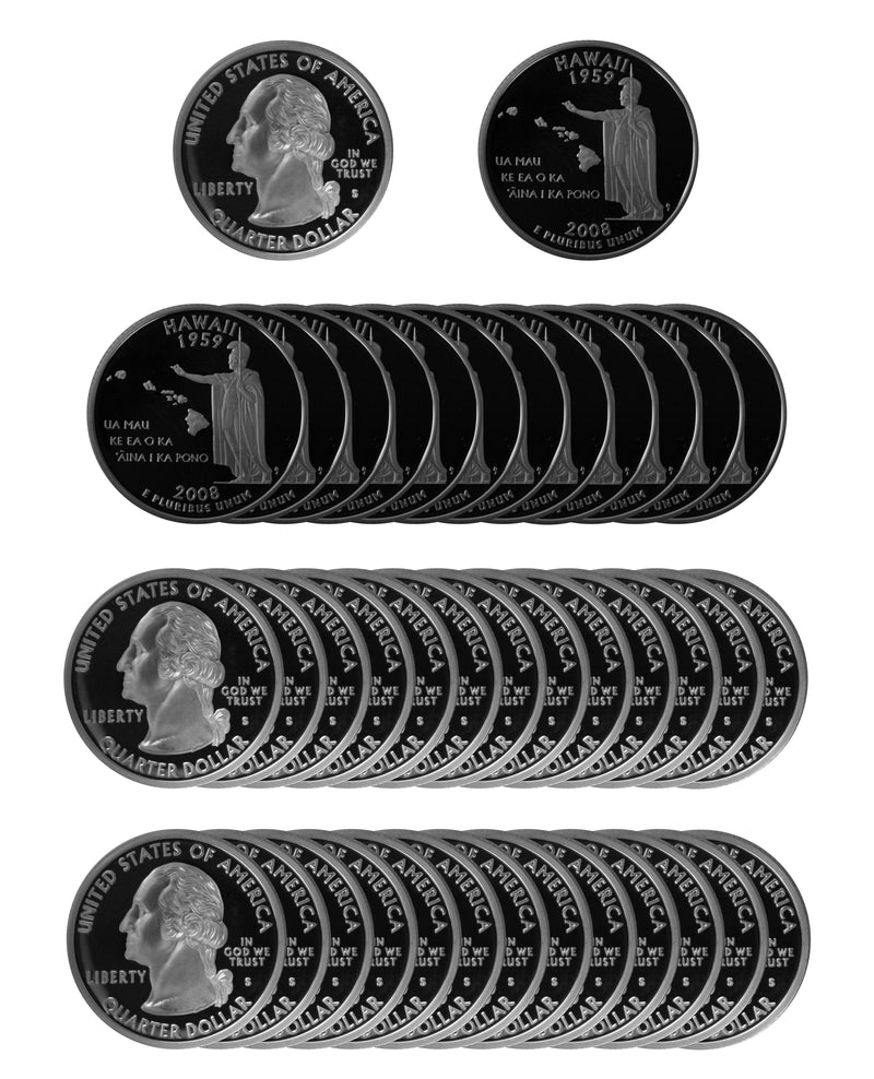 2008 S Hawaii State Quarter Proof Roll 90% Silver (40 Coins)