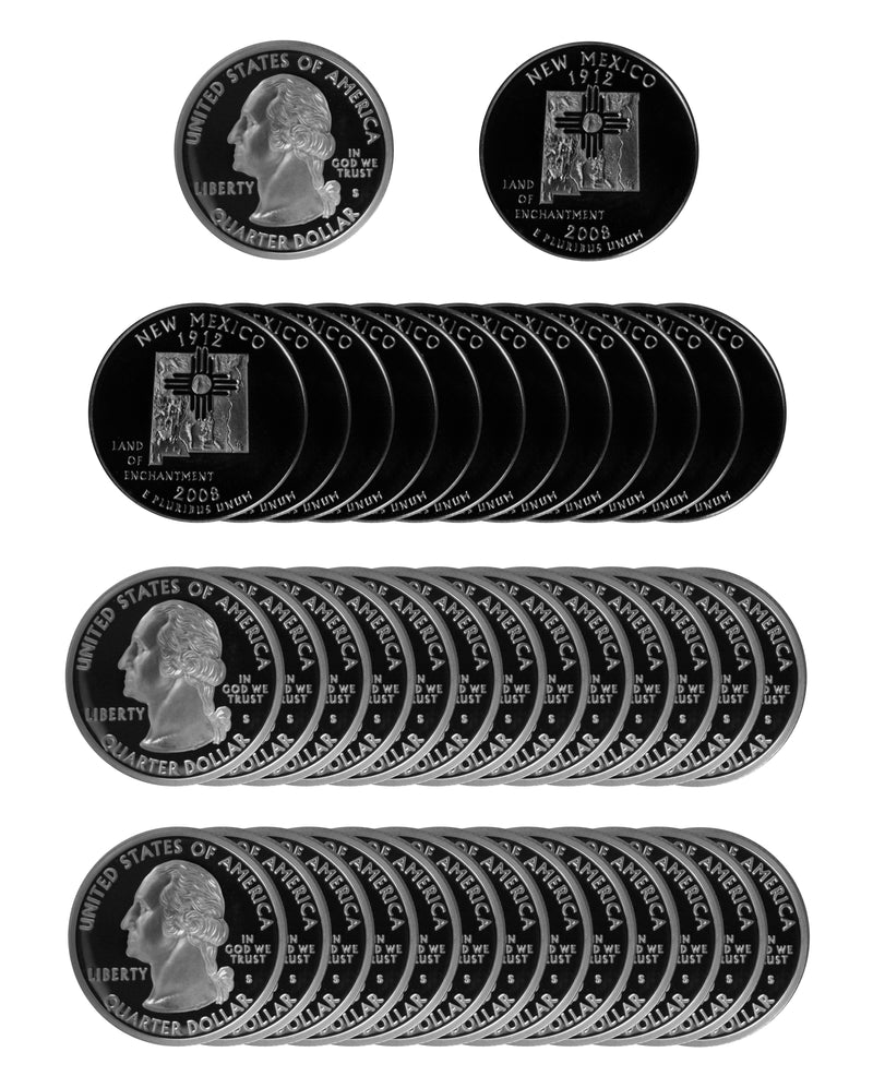 2008 S New Mexico State Quarter Proof Roll 90% Silver (40 Coins)