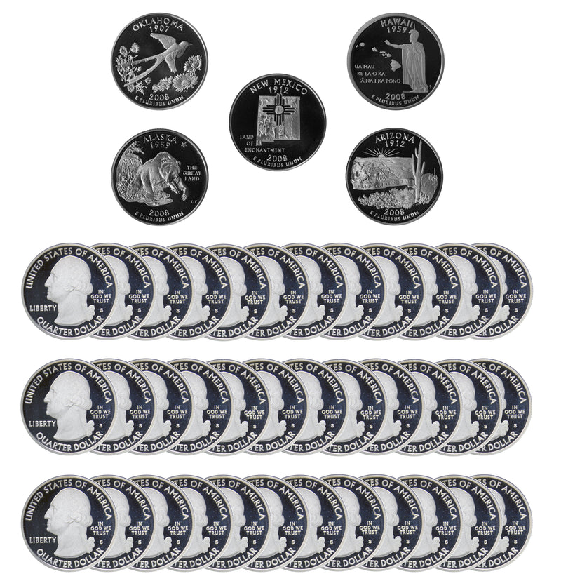 2008 S State Quarter Proof Roll Gem Deep Cameo 90% Silver (40 Coins)