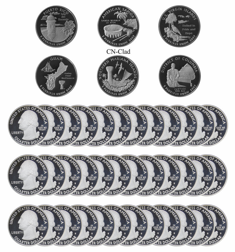 2009 S Territories & DC Quarter Gem Deep Cameo Proof Roll CN-Clad (40 Coins)