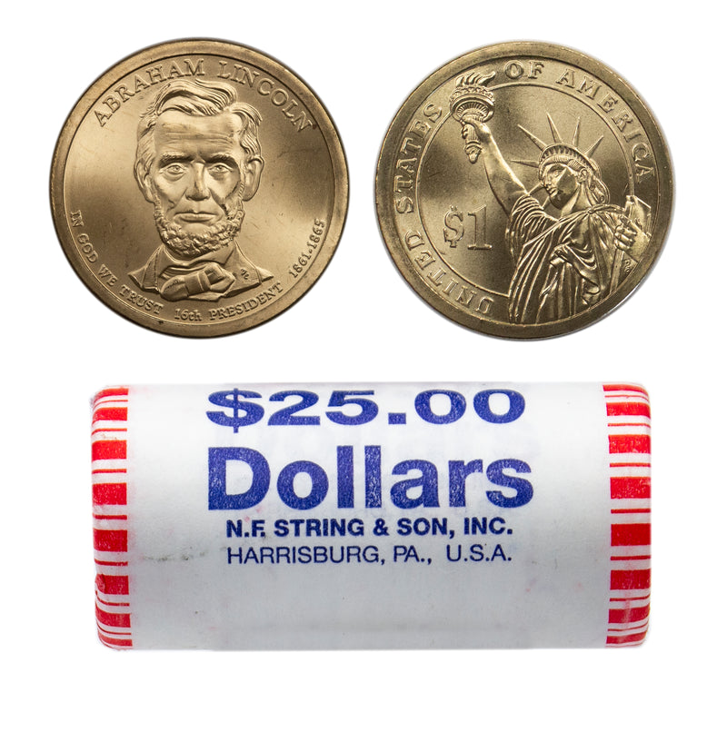 2010 Abraham Lincoln Presidential Dollar Bank Roll Sealed BU Clad 25 US Coin