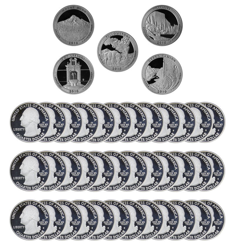 2010 S Parks Quarter ATB Gem Deep Cameo Proof Roll 90% Silver (40 Coins)