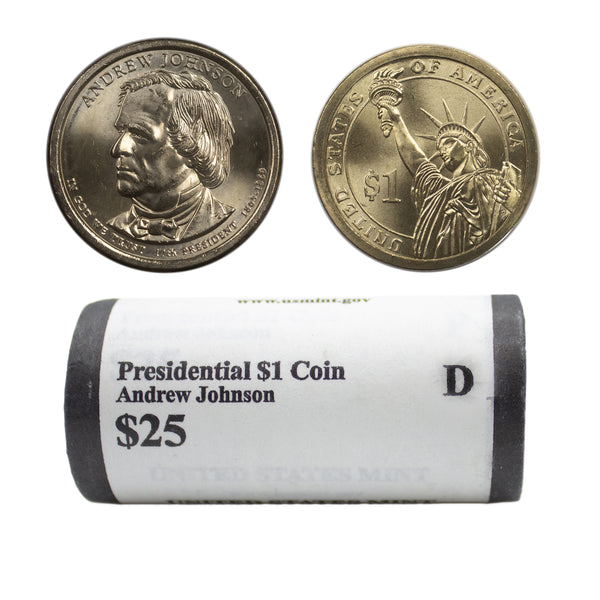 2011 -D Andrew Johnson Presidential Dollar Mint Roll BU 25 US Coin