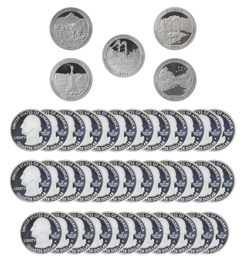 2011 S Parks Quarter ATB Gem Deep Cameo Proof Roll 90% Silver (40 Coins)