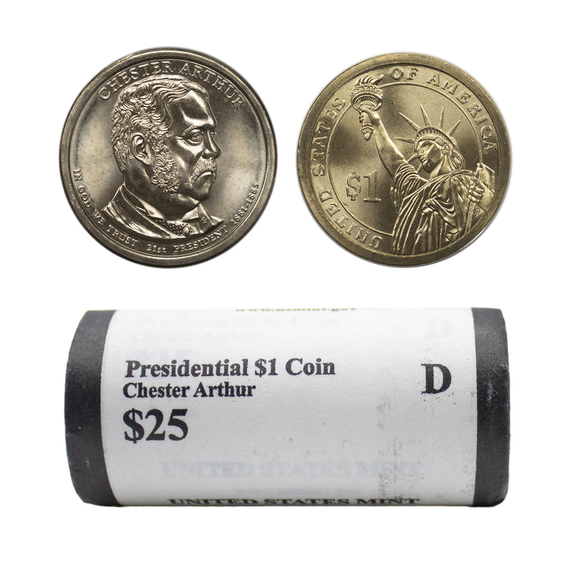 2012 -D Chester Arthur Presidential Dollar Mint Roll BU 25 US Coin