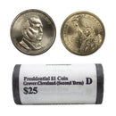 2012 -D Grover Cleveland 2nd Presidential Dollar Mint Roll BU 25 US Coin
