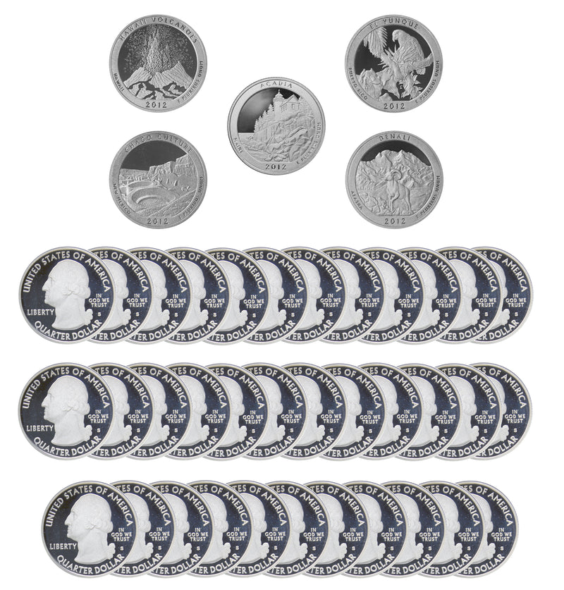 2012 S Parks Quarter ATB Gem Deep Cameo Proof Roll 90% Silver (40 Coins)