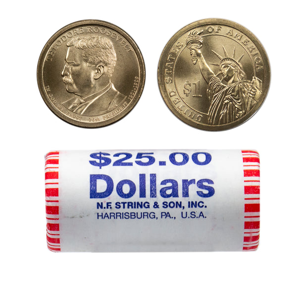 2013 Theodore Roosevelt Presidential Dollar Bank Roll Sealed BU Clad 25 US Coin