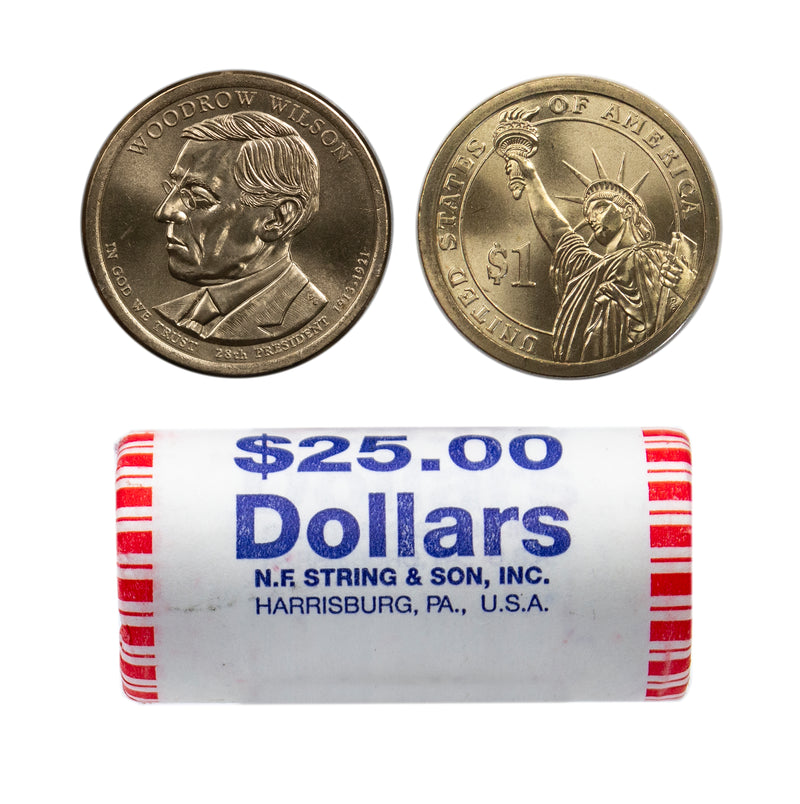 2013 Woodrow Wilson Presidential Dollar Bank Roll Sealed BU Clad 25 US Coin