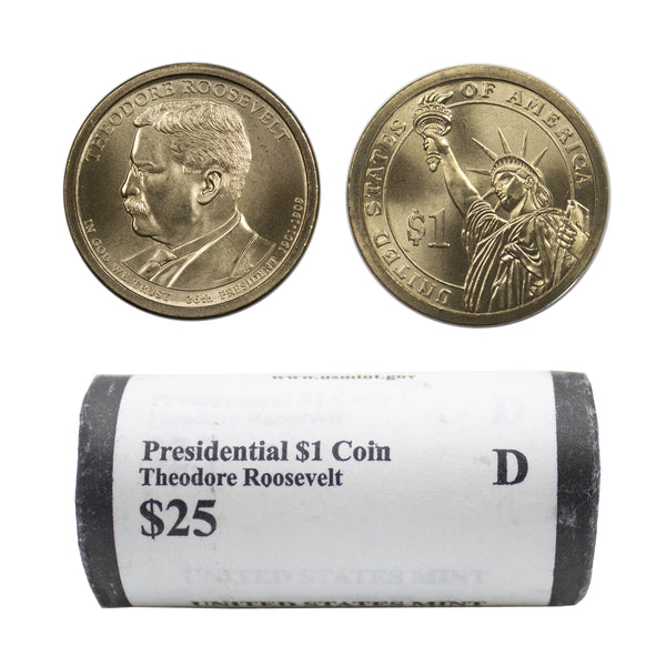 2013 -D Theodore Roosevelt Presidential Dollar Mint Roll BU 25 US Coin