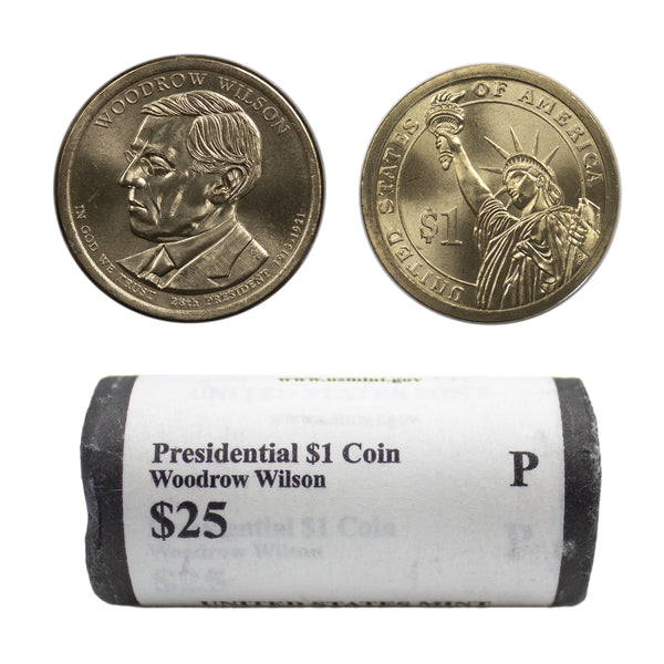 2013 -P Woodrow Wilson Presidential Dollar Mint Roll BU 25 US Coin