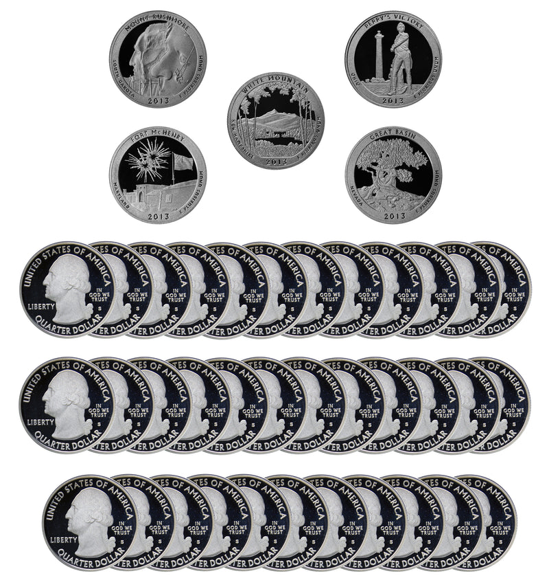 2013 S Parks Quarter ATB Gem Deep Cameo Proof Roll 90% Silver (40 Coins)