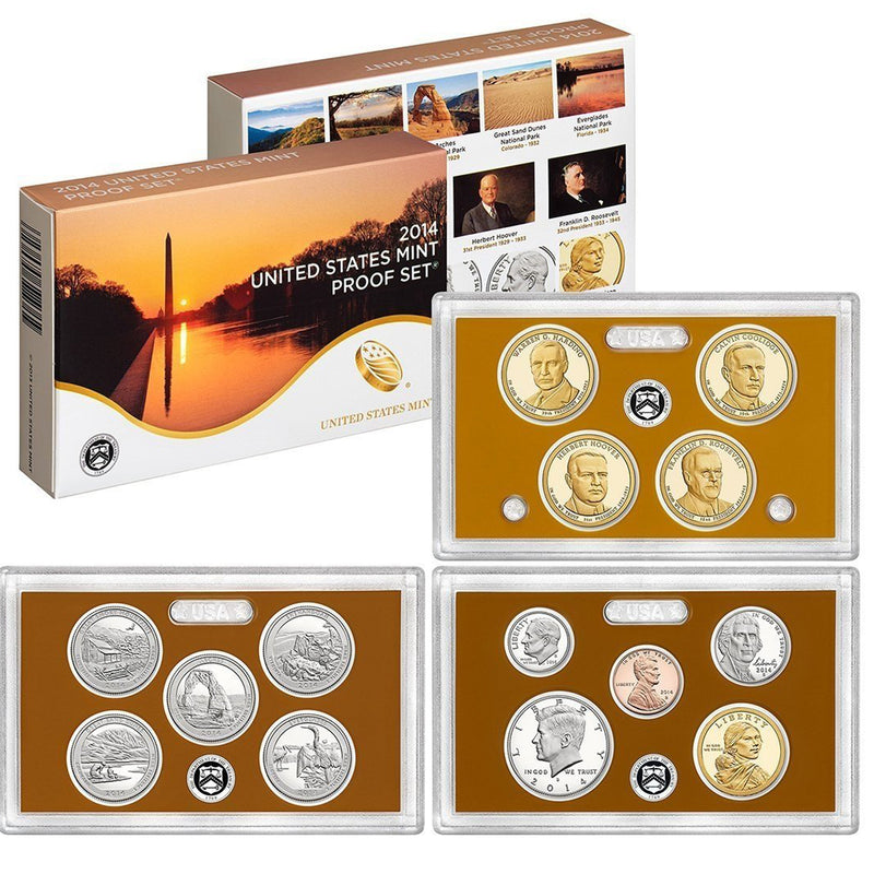 2014 Proof set 10 Pack CN-Clad Kennedy, Presidential Dollar, State quarters - (OGP) 140 coins