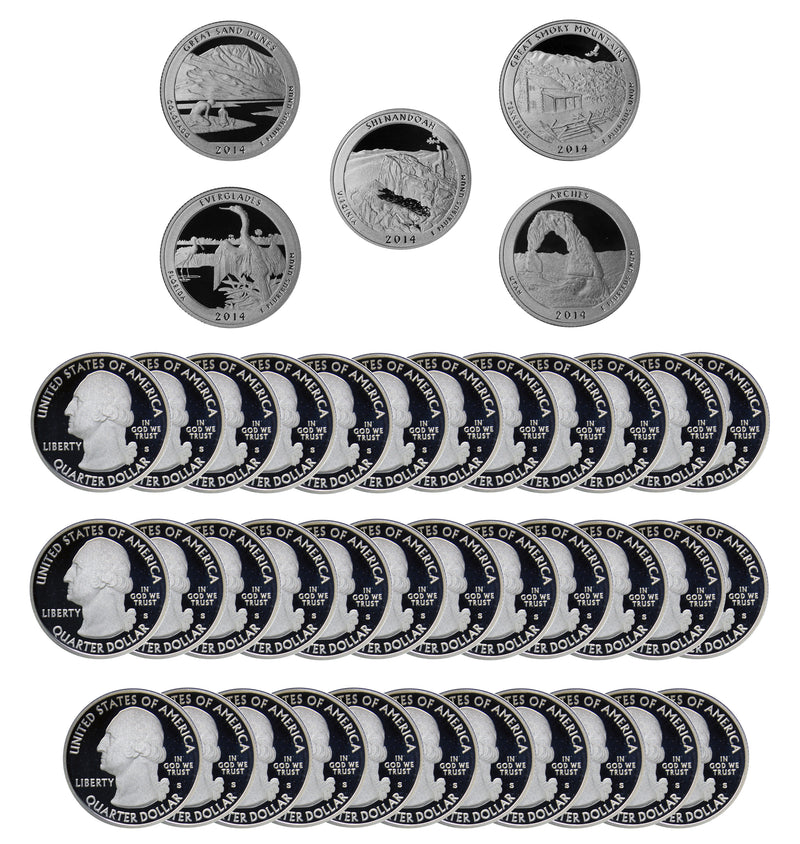 2014 S Parks Quarter ATB Gem Deep Cameo Proof Roll 90% Silver (40 Coins)