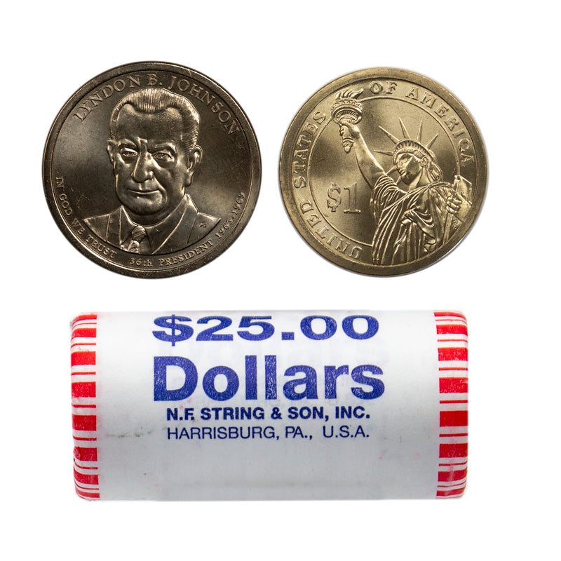 2015 Lyndon Johnson Presidential Dollar Bank Roll Sealed BU Clad 25 US Coin