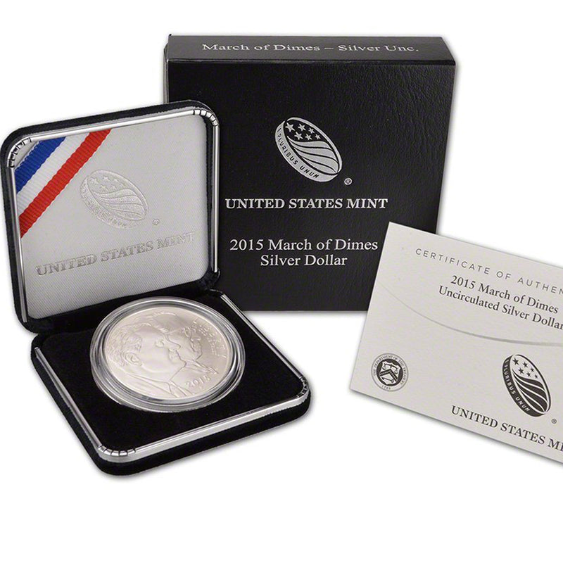 2015-P March of Dimes Uncirculated Commemorative Dollar 90% Silver OGP
