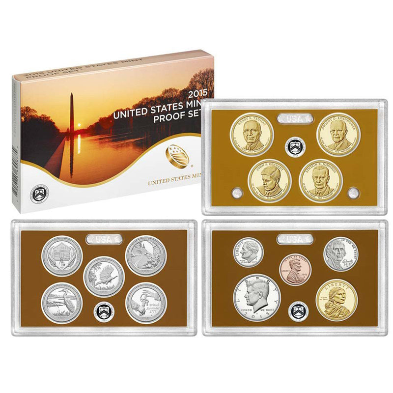 2015 Proof set 10 Pack CN-Clad Kennedy, Presidential Dollar, State quarters - (OGP) 140 coins