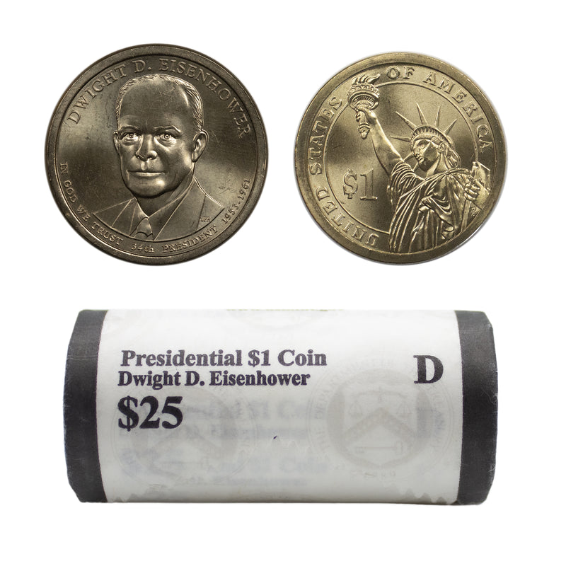 2015 -D Dwight Eisenhower Presidential Dollar Mint Roll BU 25 US Coin