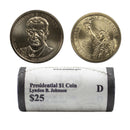 2015 -D Lyndon Johnson Presidential Dollar Mint Roll BU 25 US Coin