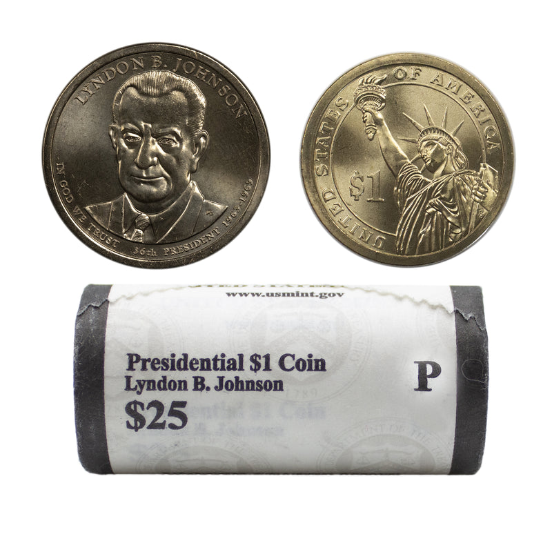 2015 -P Lyndon Johnson Presidential Dollar Mint Roll BU 25 US Coin
