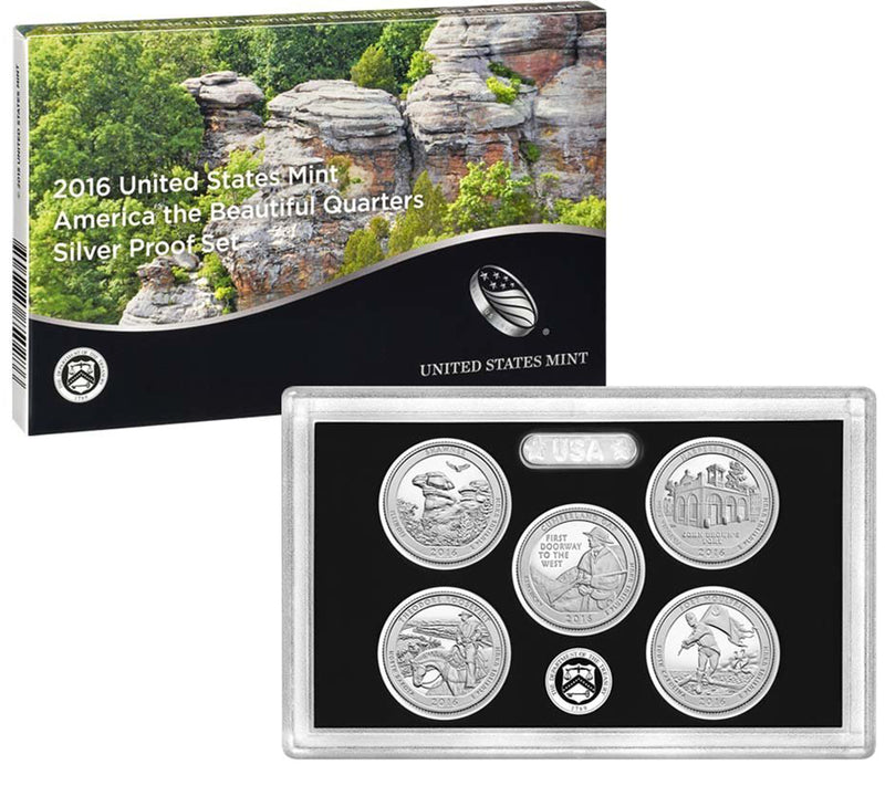 2016 America the Beautiful Quarter Proof Set 90% Silver (OGP) 5 coins