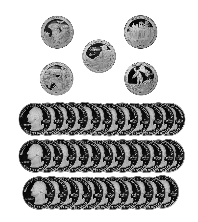 2016 S Parks Quarter ATB Gem Deep Cameo Proof Roll 90% Silver (40 Coins)