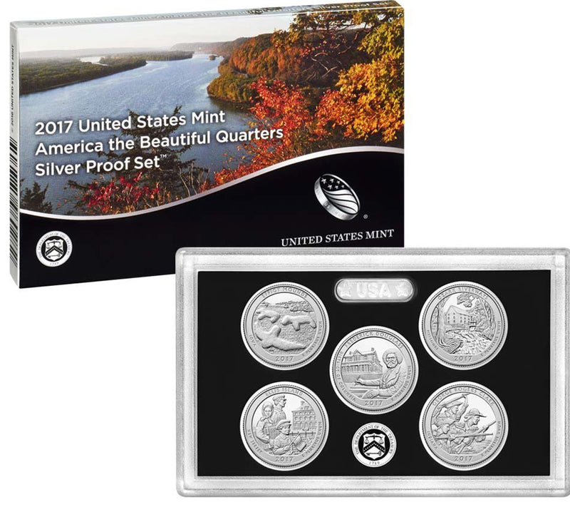 2017 America the Beautiful Quarter Proof Set 90% Silver (OGP) 5 coins
