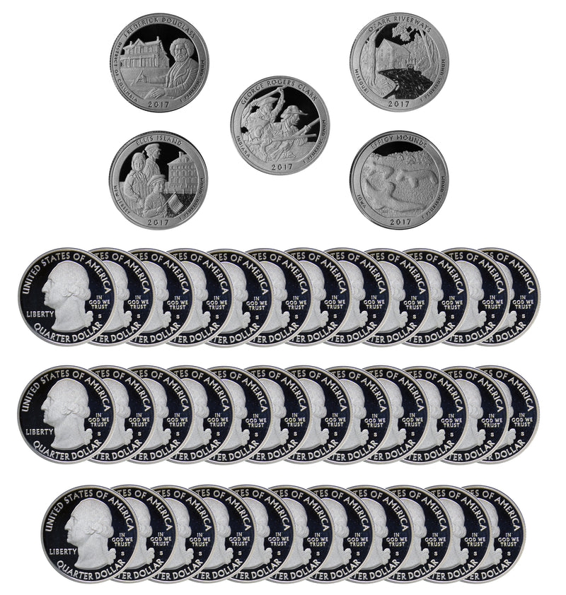 2017 S Parks Quarter ATB Gem Deep Cameo Proof Roll 90% Silver (40 Coins)