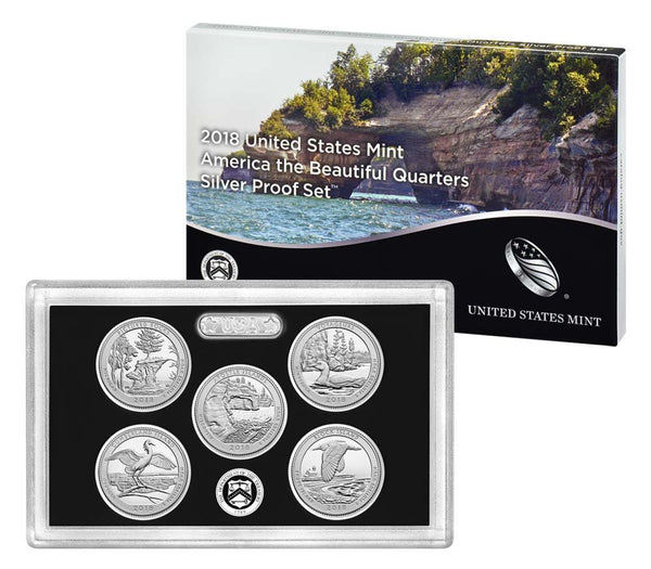 2018 America the Beautiful Quarter Proof Set 90% Silver (OGP) 5 coins