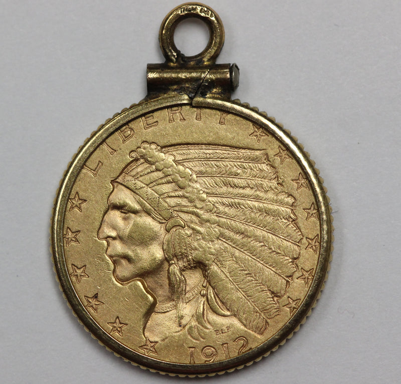 1912 Quarter Eagle, $2.5 Gold Indian with gold Bezel  (AP 22057)