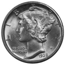 1938 -D Mercury Dime 10c - Gem BU Condition (30027) Full Split Bands