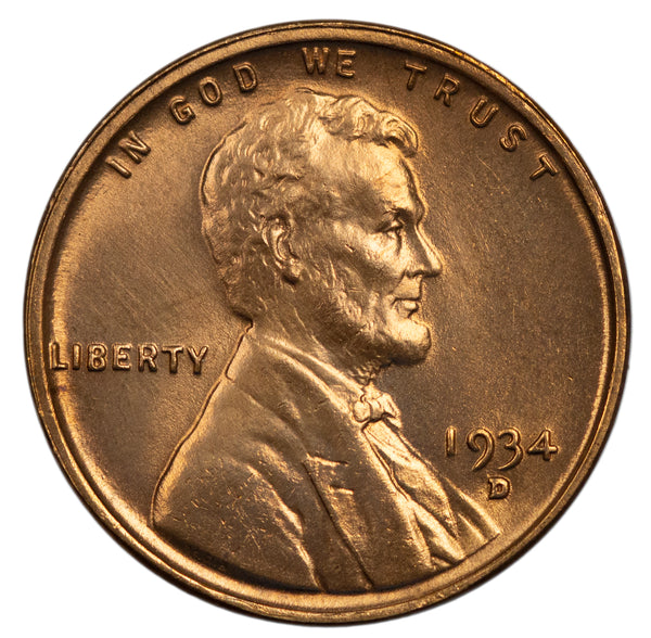 1934 -D Lincoln wheat cent 1c - Gem BU Condition (44112)