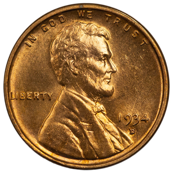 1934 -D Lincoln wheat cent 1c - Gem BU Condition (44114)