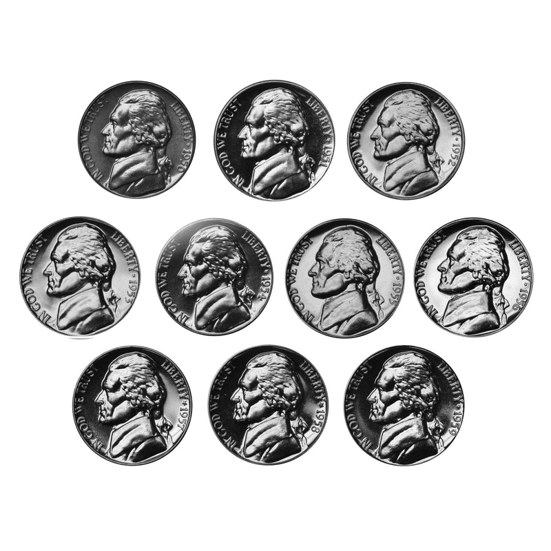 1950-1959 S Proof Jefferson Nickel Run 10 Coins