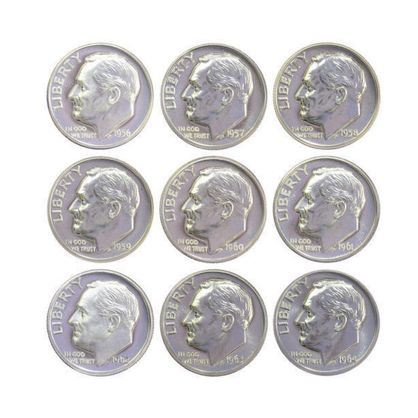 1956-1964 S Proof Roosevelt Dime Run 90% Silver 9 Coins