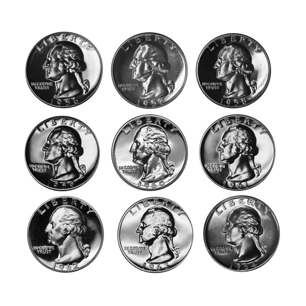 1956-1964 S Proof Washington Quarter Run 90% Silver 9 Coins