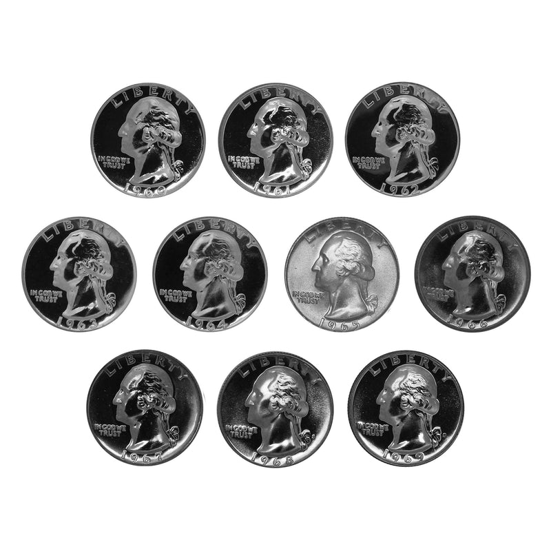 1960-1969 Proof & SMS Washington Quarter Run Silver & SMS Clad 10 Coins