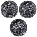 1965-1967 SMS Roosevelt Dime Run CN-Clad 3 Coins