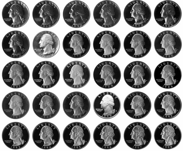 1968-1998 S Proof Washington Quarter Run 30 Coins