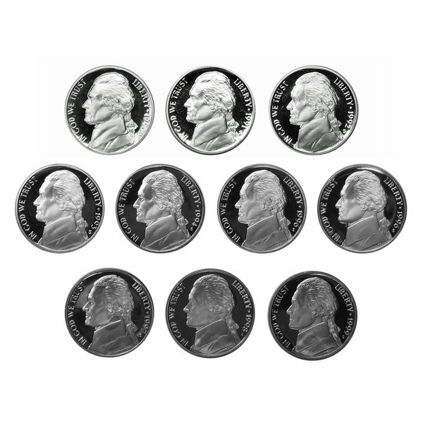 1990-1999 S Proof Jefferson Nickel Run 10 Coins