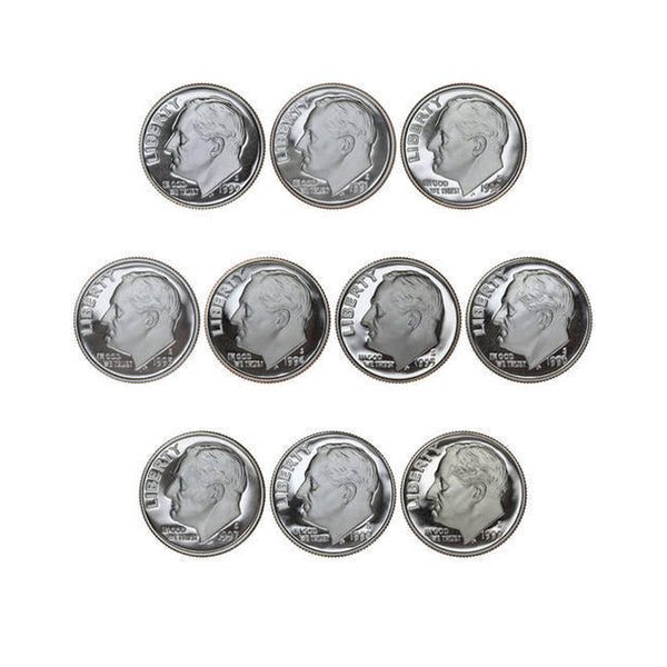 1990-1999 S Proof Roosevelt Dime Run CN-Clad 10 Coins
