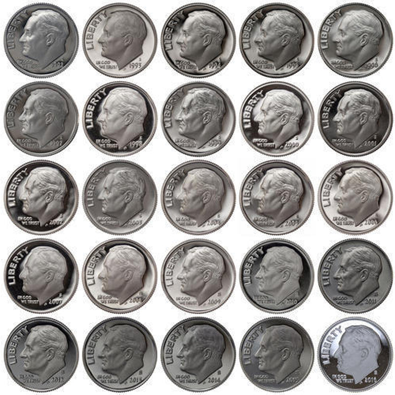 1999-2017 S Proof Roosevelt Dime Run 90% Silver 26 Coins