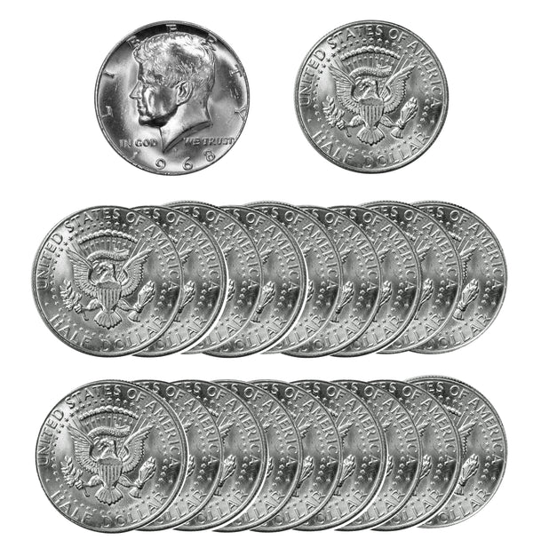 1968 D Kennedy Half Dollar Choice BU Roll 40% Silver (20 Coins)