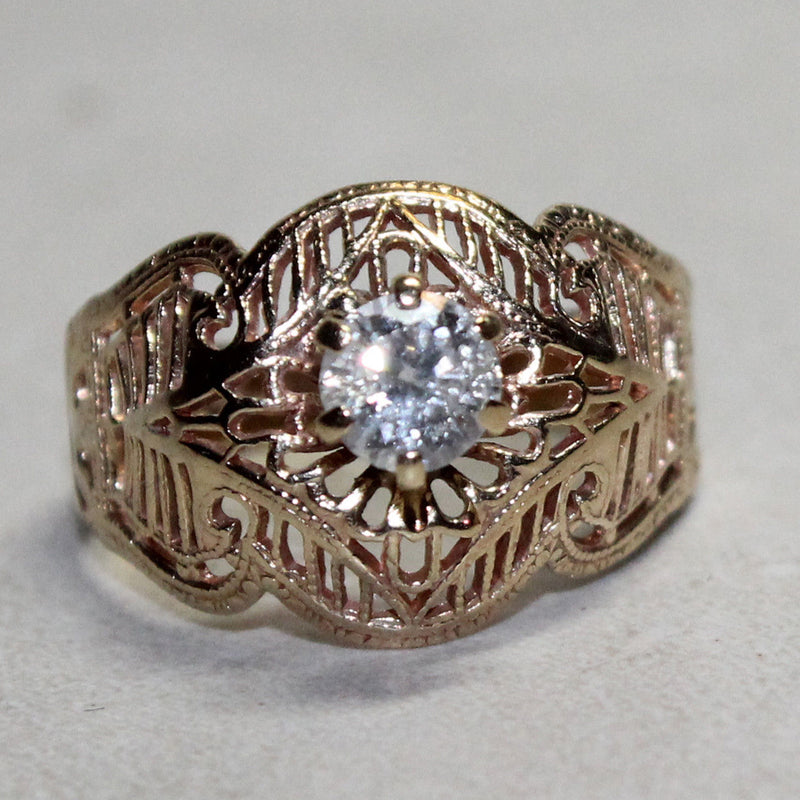10K Solitaire Filigree Engagement Ring
