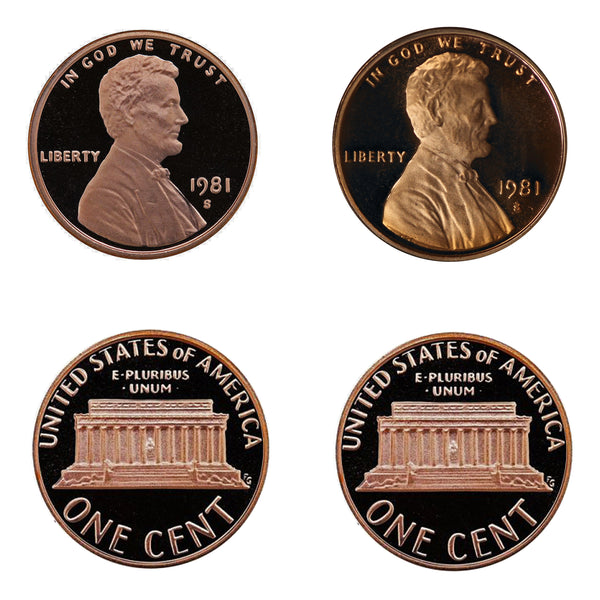 1981 S Lincoln Cent Choice Cameo Proof 2 Coin Set Type 1 & 2