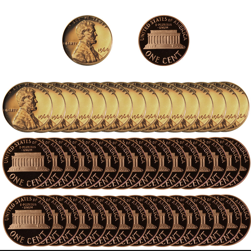1964 Gem Proof Lincoln Cent Roll (50 Coins)