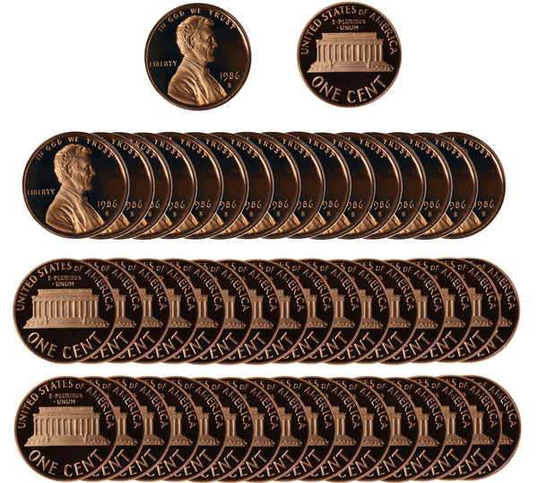 1986 Gem Proof Lincoln Cent Roll (50 Coins)