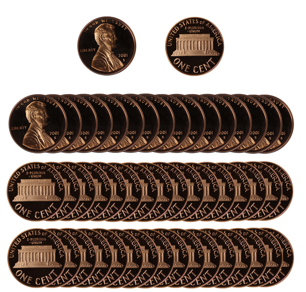 2001 Gem Proof Lincoln Cent Roll (50 Coins)